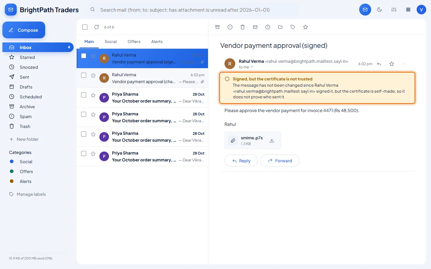 Signed and encrypted email: Read the notice above the message