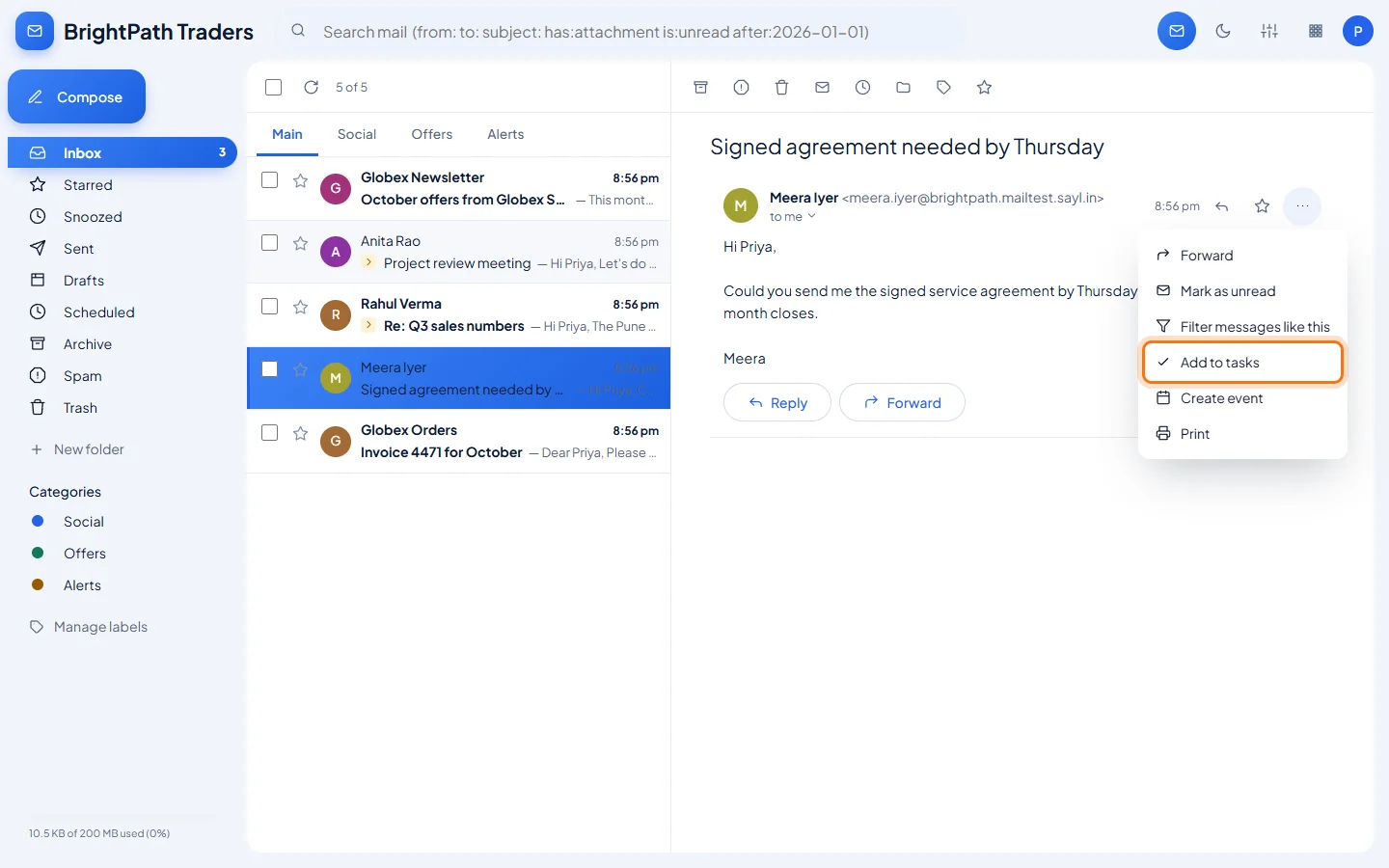 Tasks and notes: Add an email to your tasks
