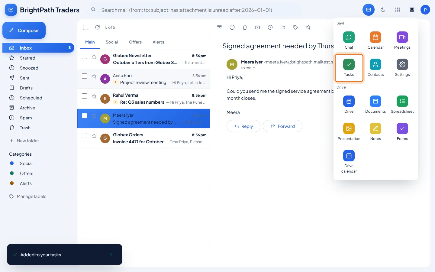 Tasks and notes: Open Tasks from the apps menu