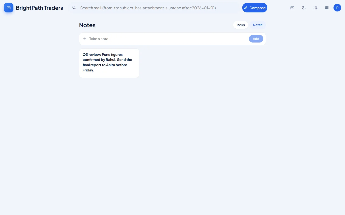 Tasks and notes: Write a note